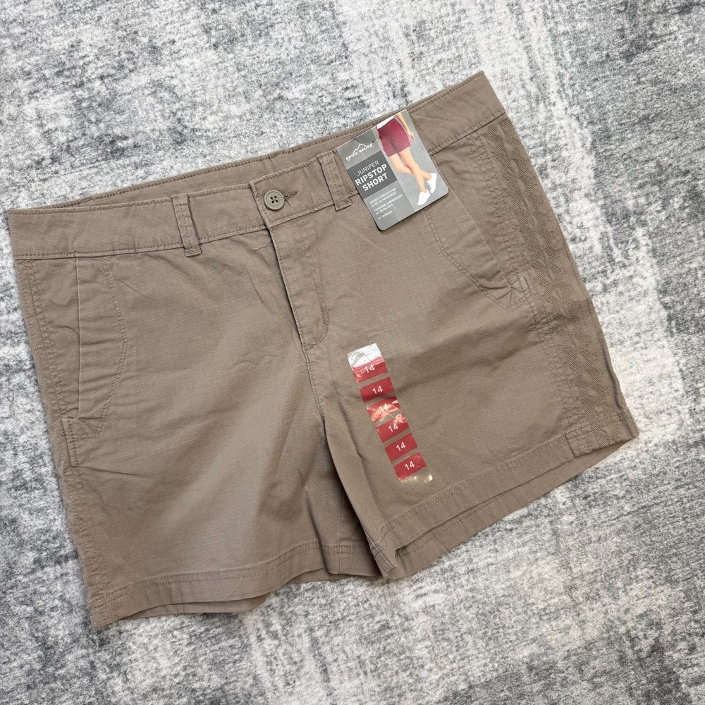 Eddie Bauer Shorts Womens 14 Taupe Juniper Ripstop Chino Stretch Hiking Outdoor - Picture 2 of 12